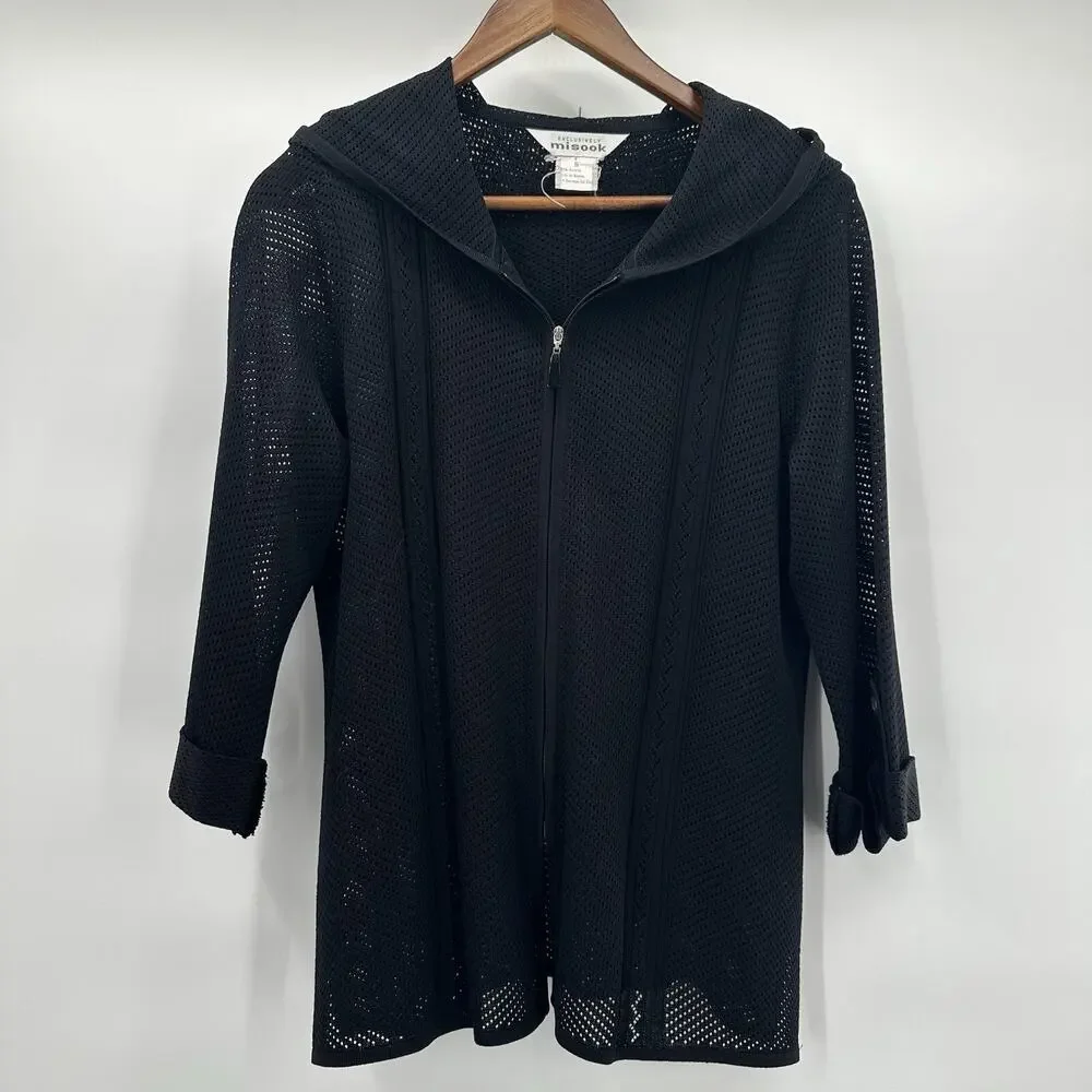 Misook Cardigan Sweater Womens Small Black Full Zip Slinky Career Church‎ Jacket